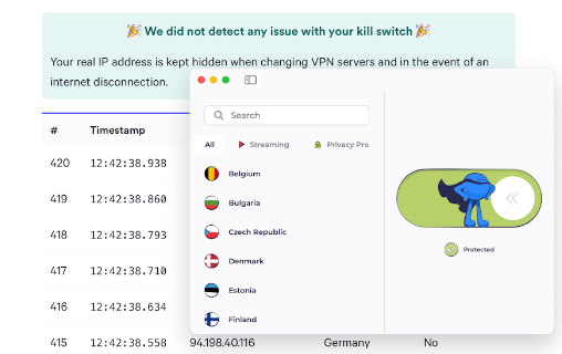 Atlas VPN successfully blocked our internet access when the VPN connection dropped.