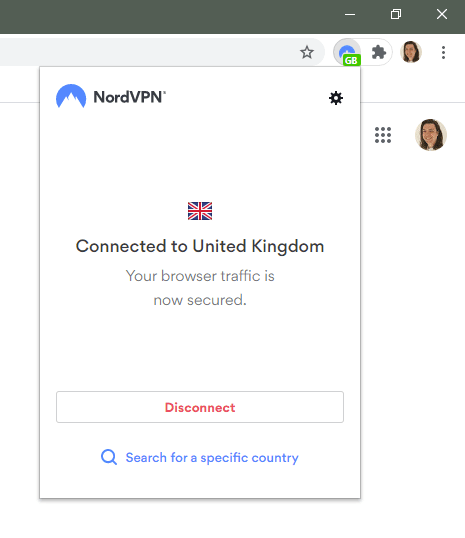 NordVPN’s Google Chrome browser extension is simple to use.