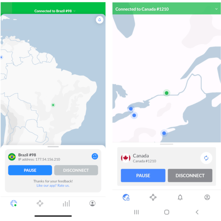 NordVPN’s iOS app (left) is almost identical to the Android software (right).