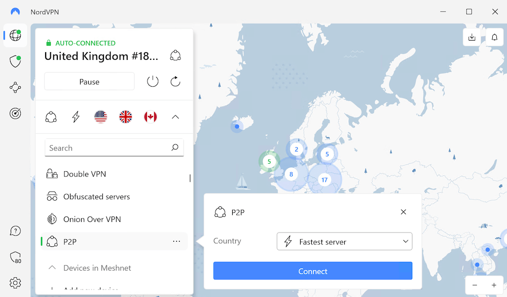 NordVPN includes servers optimized for torrenting activity.