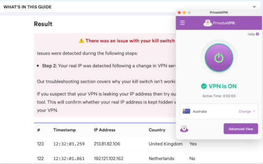 PrivateVPN’s kill switch doesn’t work correctly when you connect to a new server location.