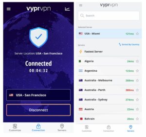 VyprVPN’s Android (left) and iOS (right) apps look the same as their desktop counterparts.